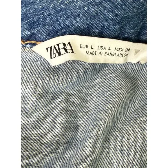 Zara Sleeveless Collard Button Denim Short Jean Shorts Romper L Dark Wash Blue - Picture 8 of 15